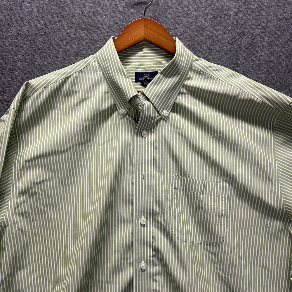 Brooks Brothers Dress Shirt 346 Non‎ Iron Green Striped Long Sleeve Mens 2XL
